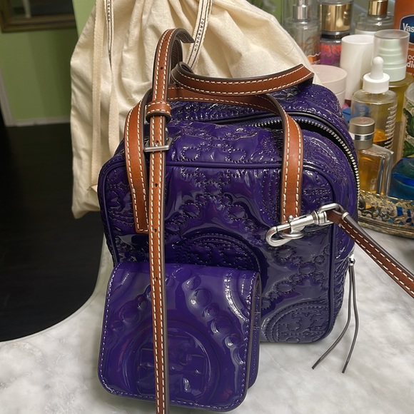 Tory Burch NWT purple patent leather cube embroidered 2 way w/ wallet - Picture 13 of 16